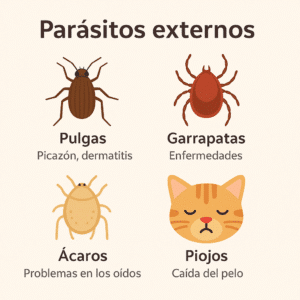 tipos de parásitos externos en gatos: pulgas, garrapatas, ácaros