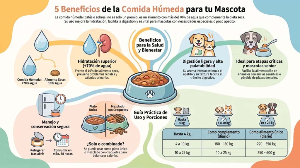 infografia sobre los beneficios de la comida humeda para tu mascota